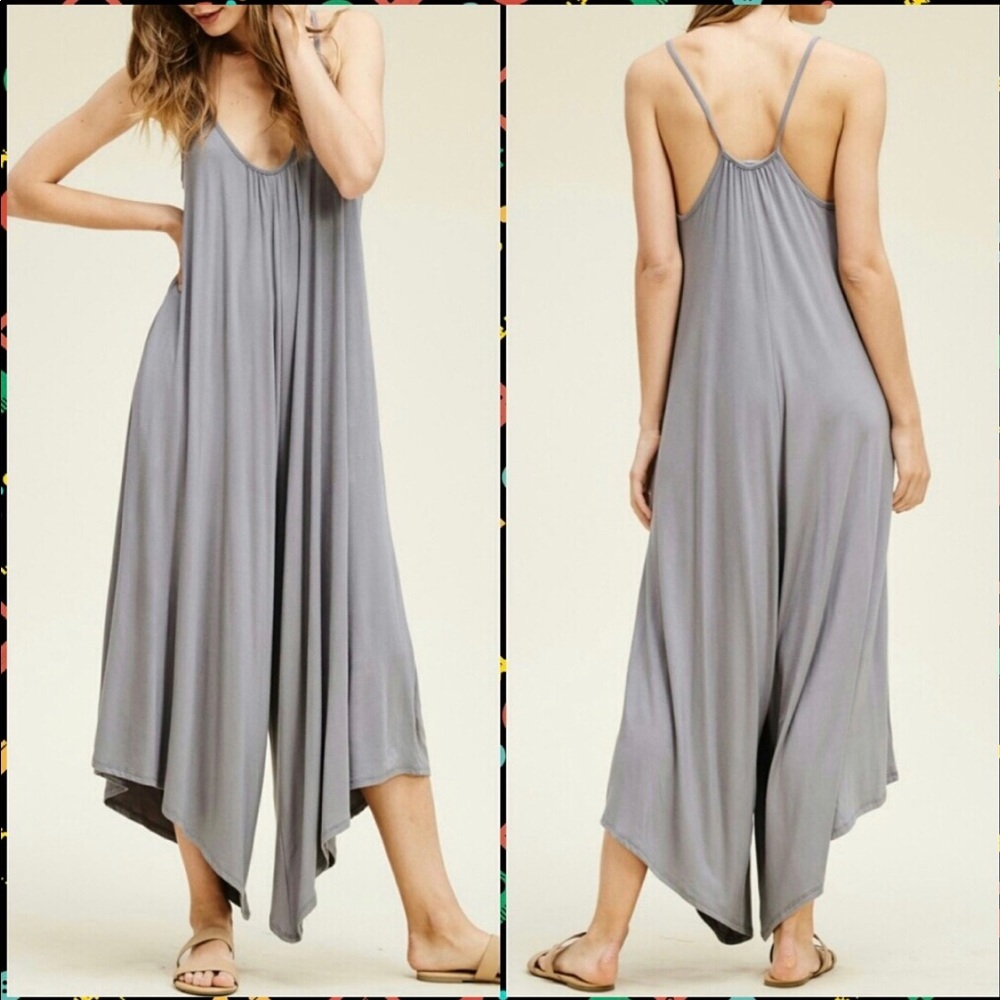 Sleeveless strap flare leg romper